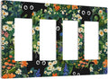 Colorful Lovely Cartoon Cats 4 Gang Screwless Quad Decorator Wall Plate Cool Funny Floral Kitten Kid Boy Electrical Quadruple Device Rocker/Gfci Dimmer Receptacle Outlet Light Switch Cover Face Plate