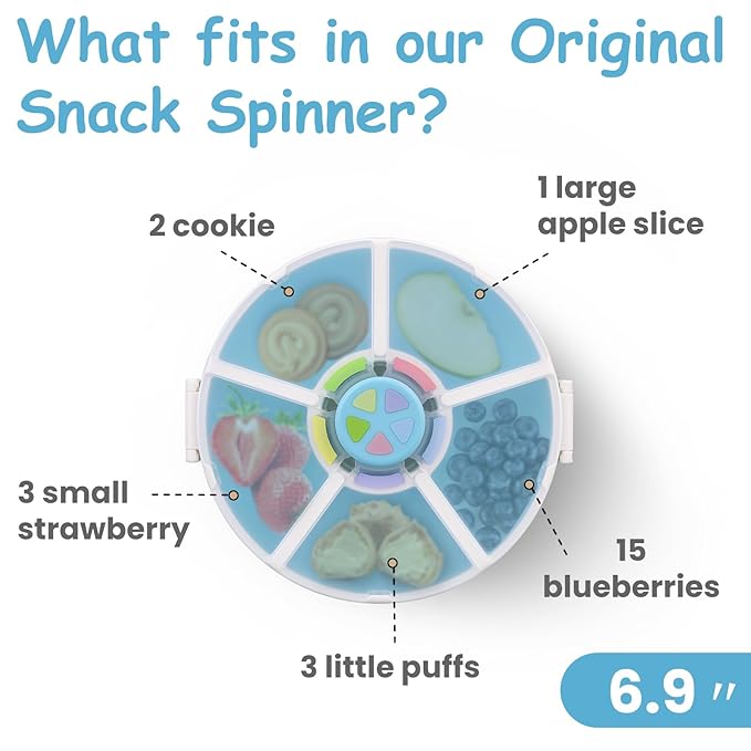 JOOPETALK Kids' Rotating Snack Container Set – 2-Pack, Includes 1 Rotating Snack Container & 1 Round Sectioned Snack Box, BPA-Free, Dishwasher Safe, Perfect for Travel-Blue