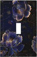 Navy Blue Floral Vintage Flower Dark Watercolor Decorative Light Switch Cover 1 Gang Single Toggle Device Electrical Faceplate Switchplates Decorator Outlet Wall Plate for Bedroom Living Room Decor