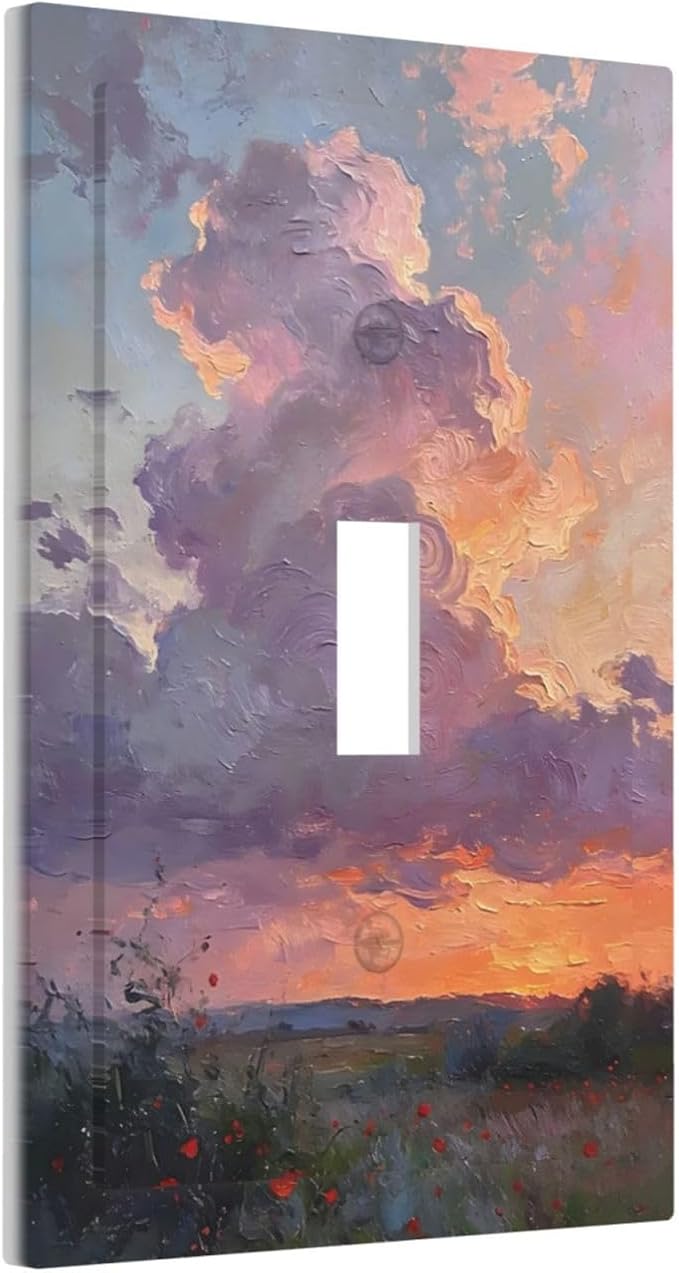 Abstract Sunset Dusk Natural Scenery Wild Flowers Decorative Light Switch Cover 1 Gang Single Toggle Device Electrical Faceplate Switchplates Decorator Outlet Wall Plate for Farmhouse Bedroom Decor