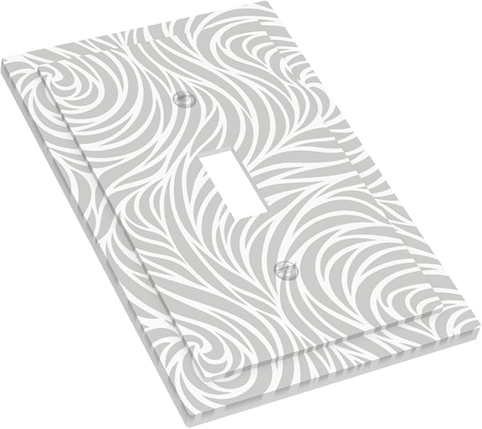 Silver Swirls 1-Gang Toggle Light Switch Plate, Modern Abstract Wave Vortex Neutral Gray Decorative Wall Plate for Contemporary Home Decor