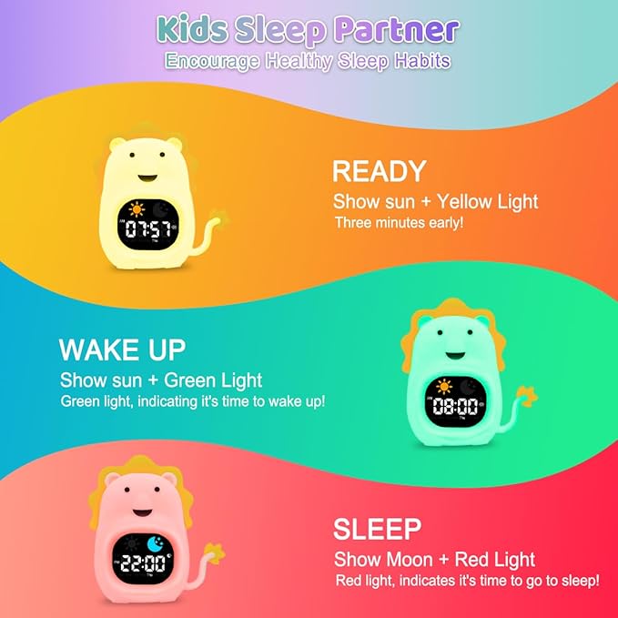 Alarm Clocks for Kids Toddler Alarm Clock Silicone Night Light with 6 White Noise Sound Machine Rechargeable Soft Sleep Training Alarm with 8 Colors Night Light Perfect Clock Gift for Kids Boys Girls