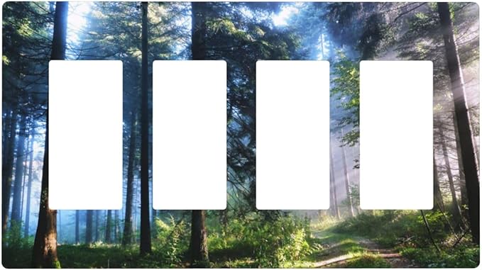 Green Landscape Forest Tree 4 Gang Quad Rocker Light Switch Cover Plate Decorative Electric Faceplate Switchplate Living Room Bedroom Decorate Jumbo Screwless