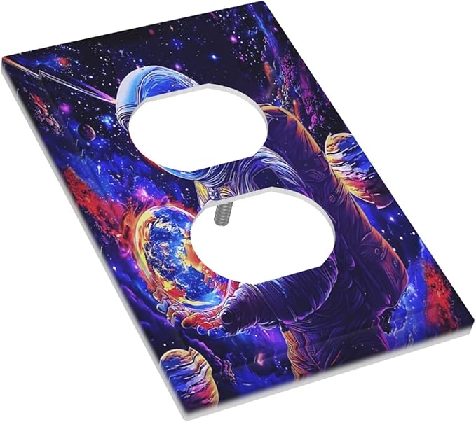 Astronaut Space Cool Galaxy Planet Outlet Covers 1 Gang Duplex Light Switch Cover Decorative Switch Plates Electrical Receptacle Faceplate Wall Plate for Kids Room Nursery Decor