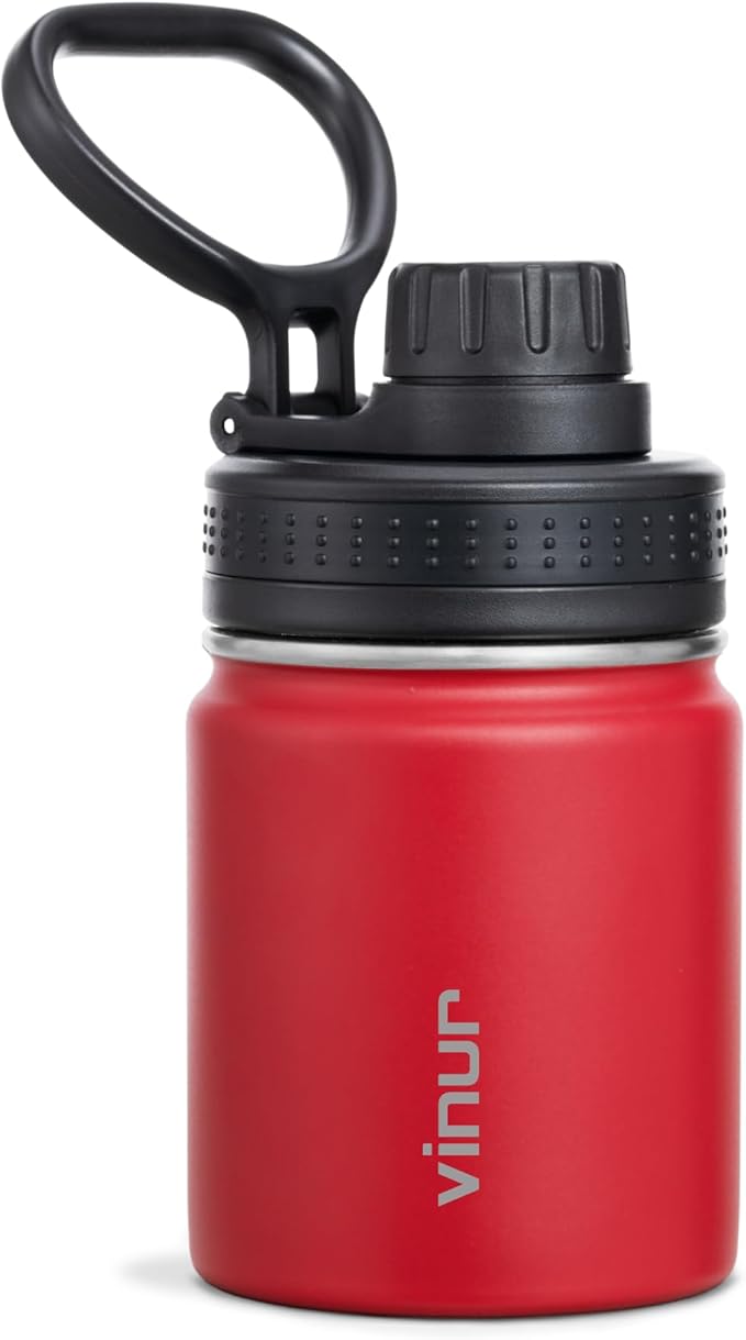 Vinur Small Water Bottle for Kids-8 oz Stainless Steel Vacuum Insulated Leak Proof Water Bottle for Lunchbox & Backpacks-Reusable Compact Bottle for Little Hands Women Girls, Canyon Red