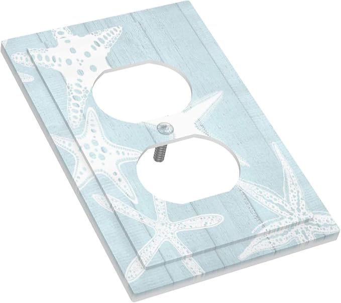 Beach Starfish Vintage Wood Rustic Country Ocean Outlet Covers 1 Gang Duplex Light Switch Cover Decorative Switch Plates Electrical Receptacle Faceplate Wall Plate for Farmhouse Kids Room Decor