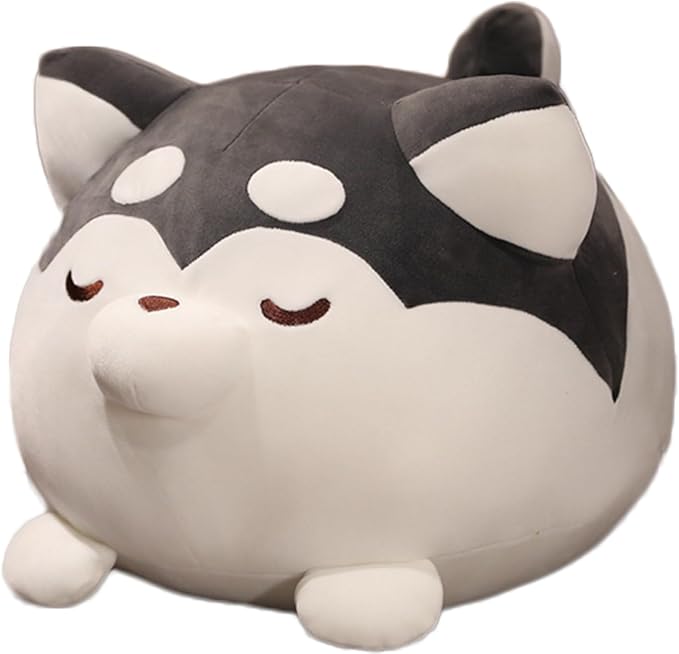 Plush Husky Stuffed Animal Dog Hugging Pillow Cuddly Plushie Toy Anime Husky Gifts for Kids and Lovers in Birthday, Valentines (Black, 20 Inch)