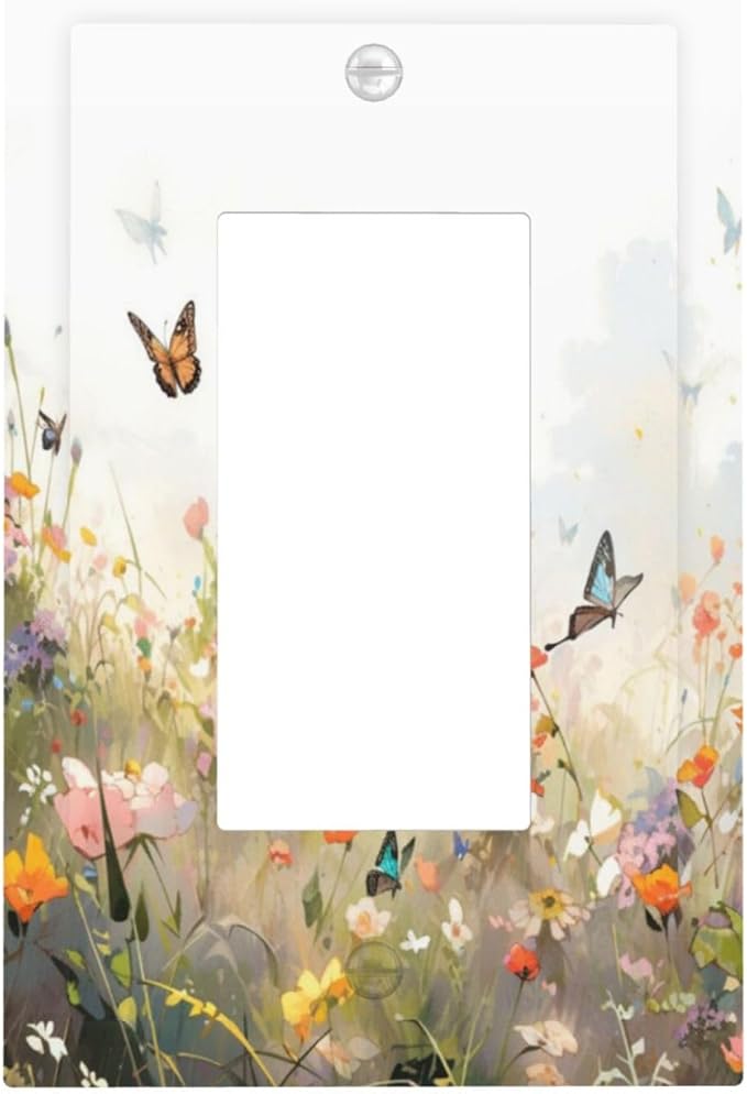 Wildflowers Watercolor Floral Colorful Butterfly Decorative Outlet Covers 1 Gang Single Rocker Light Switch Cover Plate Wall Plates GFCI Faceplate for Farmhouse Bed Room Decor