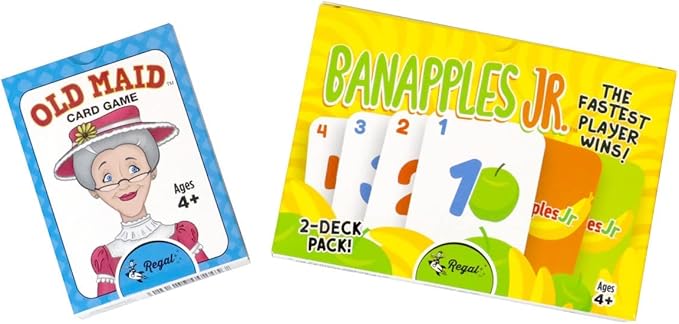 Regal Games Banapples Jr. & Old Maid Kids Card Games Ages 4 5 6 7 8+ | Family Fun Playing Card Set (80 Game Cards, 2 Pack)