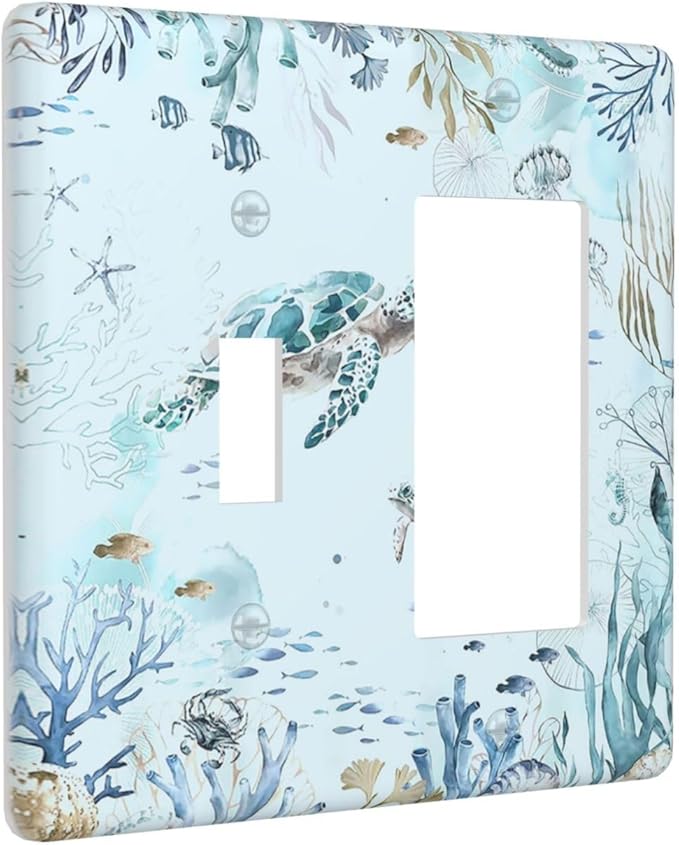 Outlet Covers Teal Blue Ocean Sea Turtle Seabed Plants 1 Toggle 1 Rocker Combination Decorative Wall Plate Light Switch Cover Plate Electrical Switch Plates for Bathroom Kids room Decor