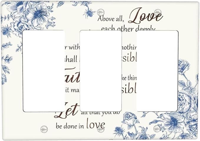 Decorative Outlet Covers Inspirational Quotes Blue Flower Floral 3 Gang Light Switch Cover Plate Triple Rocker Wall Plates for Electrical Outlets Switch Plate Covers for Bedroom Home Decor