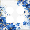 Klein Blue Flowers Watercolor Golden White Floral Outlet Covers 2 Gang Double Duplex Decorative Light Switch Covers Electrical Wallplates Socket Faceplate for Bedroom Living Room Decor