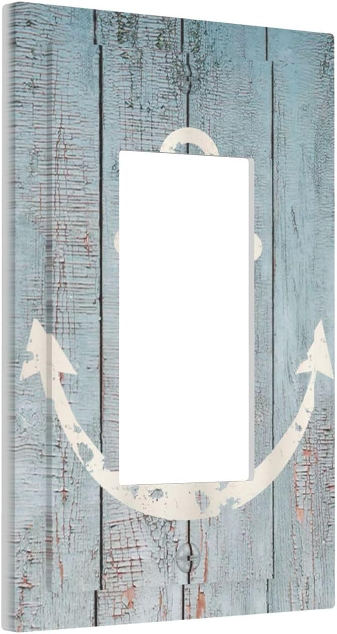 Anchor Rustic Sailing Nautical Wooden Planks Marine Decorative Outlet Covers 1 Gang Single Rocker Light Switch Cover Plate Wall Plates GFCI Faceplate for Bathroom Farmhouse Decor