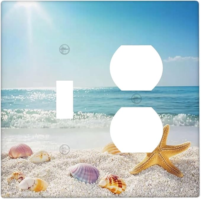 Wallplates Summer Beach Colorful Seashell Starfish 1 Toggle 1 Duplex Switch Plate Electrical Gfci Faceplate Decorative Light Switch Covers For Kids Room Nursery Decor