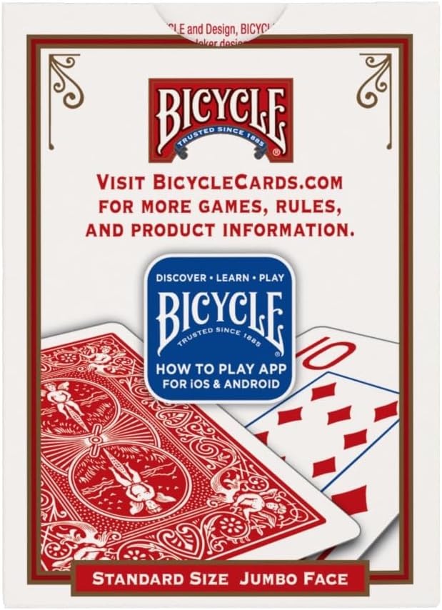 Bicycle Jumbo Index Playing Cards, 12 Pack Bulk Set of Large Print Poker Size Cards, Red & Blue Backs, for Easy Reading, Family Card Games, Classrooms, and Casino Play