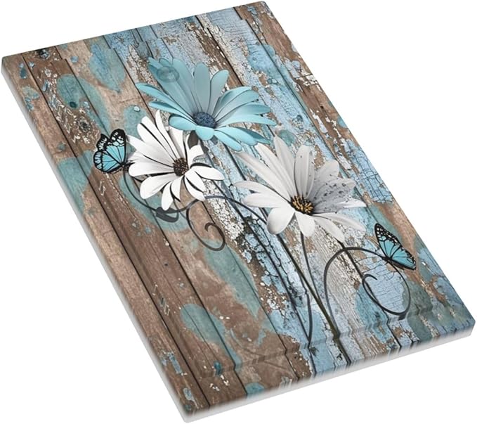 Light Switch Cover Plate Rustic Flower Teal Turquoise Daisy Butterfly 1 Gang No Device Blank Electrical Wall Plates Faceplate Decorative Switch Plate For Farmhouse Cabin Decor