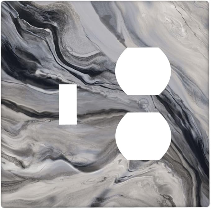 Grey And White Marble Abstract Art Print Wallplates 1 Toggle 1 Duplex Switch Plate Electrical GFCI Faceplate Decorative Light Switch Covers for Bathroom Kitchen Decor