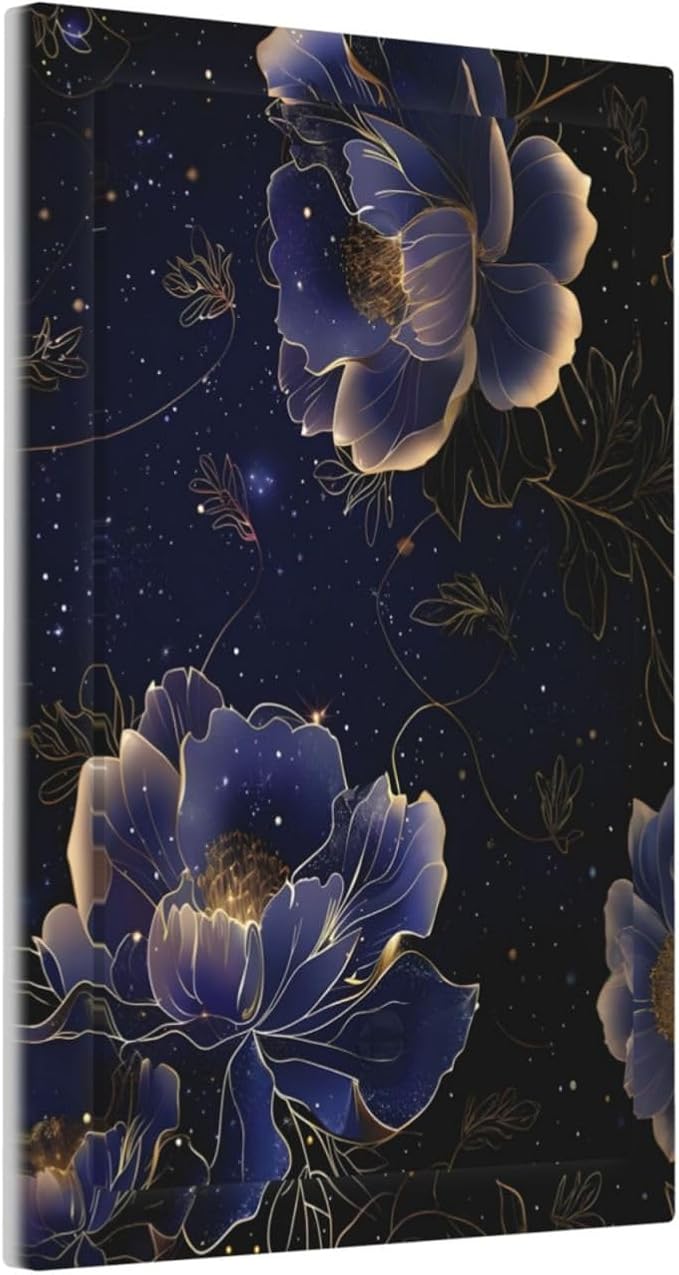Navy Blue Floral Vintage Flower Dark Watercolor Light Switch Cover Plate 1 Gang No Device Blank Electrical Wall Plates Faceplate Decorative Switch Plate Covers for Bedroom Living Room Decor