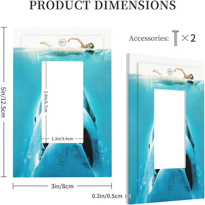 Beach Shark Oceanjaws Movie Vintage Look Decorative Outlet Covers 1 Gang Single Rocker Light Switch Cover Plate Wall Plates GFCI Faceplate for Bathroom Kids Room Decor