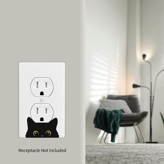 Cute Cat Black Outlet Covers Decorative Electrical Outlets Duplex Outlet 1-Gang Wall Plate Receptacle Wall Outlet Cover