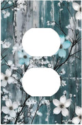 Rustic Blue Watercolor Flower Wooden Background Outlet Covers 1 Gang Duplex Light Switch Cover Decorative Switch Plates Electrical Receptacle Faceplate Wall Plate for Bedroom Living Room Decor