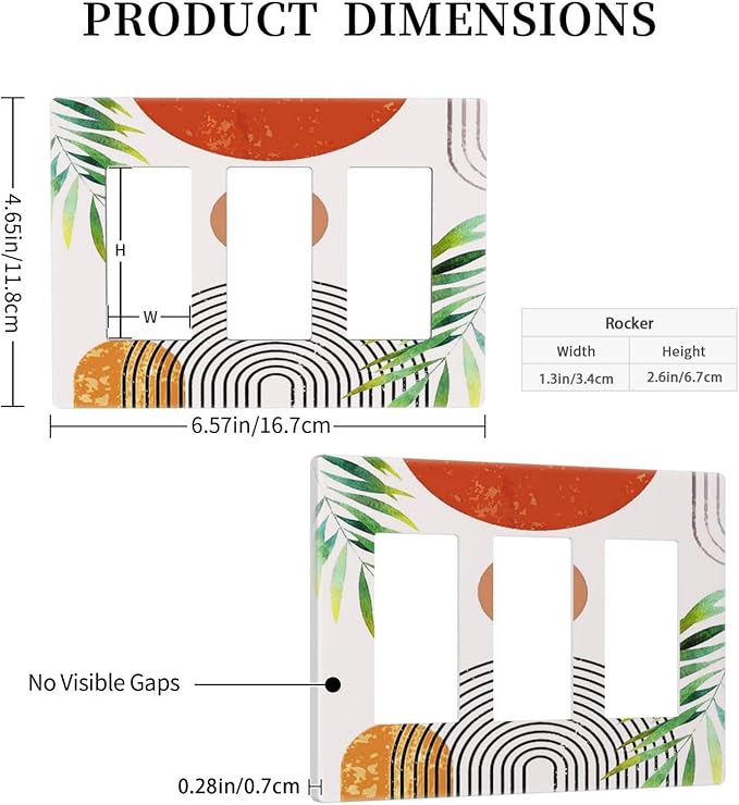 Beige Orange Boho Mid Century Abstract Triple Decorator Light Switch Cover 3 Gang GFCI/Rocker Wallplate Decorative Electrical Faceplate Switchplate Dimmer Screwless