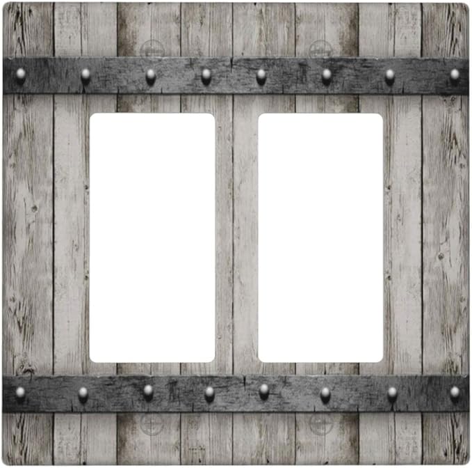 Country Rustic Double Rocker/Decora Light Switch Cover Decorative 2 gang Wall Plate GFCI Electrical Outlet Cover Vintage Farmhouse faceplate for Home Bathroom Bedroom Kitchen （Plastic ）