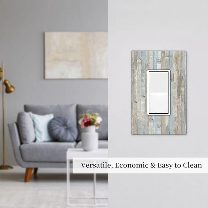 Old Vintage Rustic Teal Aqua Blue White Turquoise Wooden Weathered Wood Plank 1 Gang Electrical Single Decorator/GFCI Device Wall Plate Decorative Faceplate Rocker Light Switch Outlet Cover Dimmer