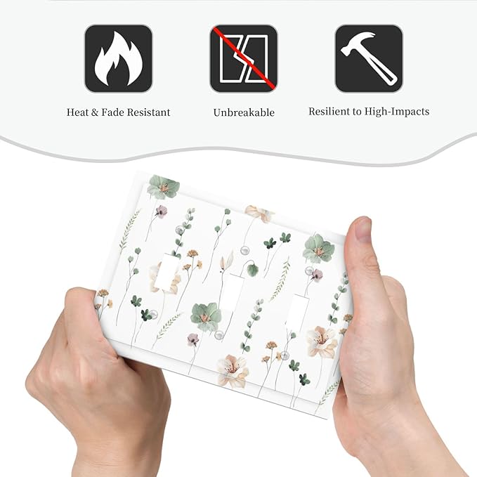 Decorative Switch Plates Watercolor Floral Botanical Flowers 3 Gang Wall Plate Triple Toggle Light Switch Cover Faceplate Electrical Wall Panels For Living Room Bed Room Decor