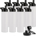 DOMICARE Insulated Water Bottle, 22 oz Vacuum Insulated Stainless Steel Reusable Sports Bottle with Straw Lid & Spout Lid for Travel, Camping, Bike, Leakproof, White, 8 Pack