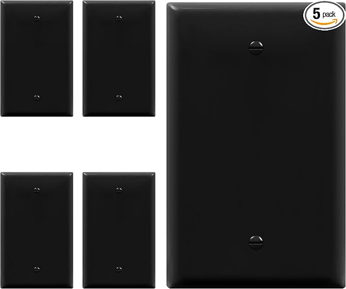 ENERLITES Blank Device Wall Plate, Gloss Finish, Mid-Size Blank Outlet Covers, 1-Gang 4.88" x 3.11", Unbreakable Polycarbonate Thermoplastic, UL Listed, 8801M-BK-5PCS, Black (5 Pack)