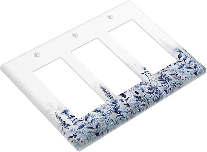 Decorative Outlet Covers Rustic Blue Plants Wildflowers Boho Leaves 3 Gang Wall Plate Cover Triple Rocker Decora Light Switch Covers Plate Jumbo Electrical GFCI Switch Plate Cover