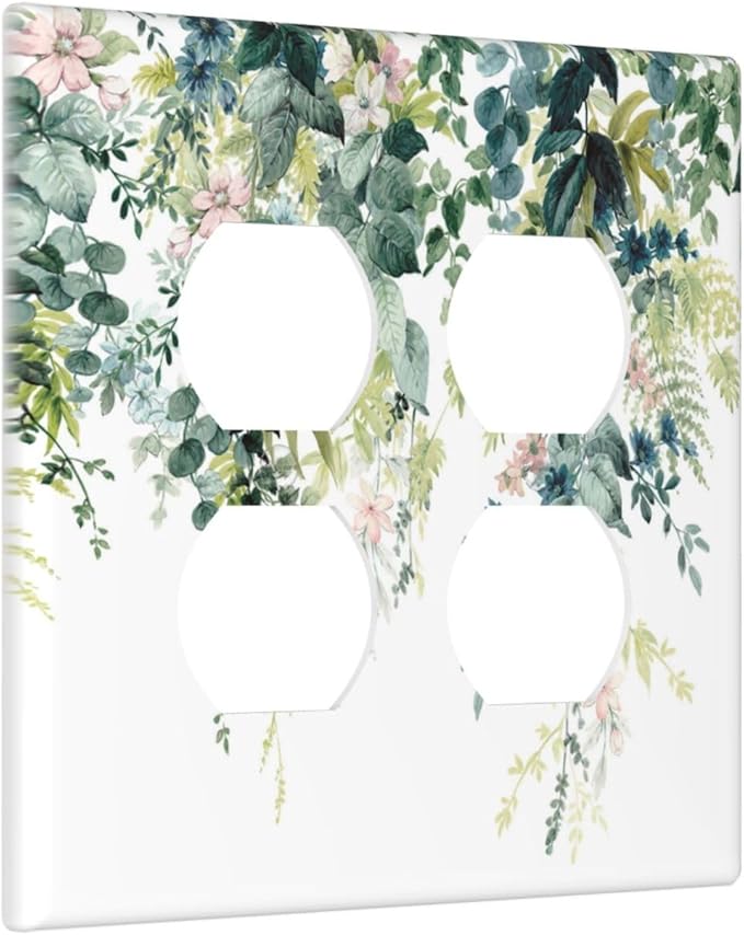 Colorful Plant Flower Sage Eucalyptus Leaves Outlet Covers 2 Gang Double Duplex Decorative Light Switch Covers Electrical Wallplates Socket Faceplate for Bedroom Living Room Decor