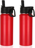Volhoply 18oz Insulated Water Bottle Bulk 2 Pack,Kids Stainless Steel Water Bottles with Straw,Wide Mouth Reusable Metal Water Bottle,Double Wall Vacuum Sport Flask For Cold Drink(Red,2 Set)