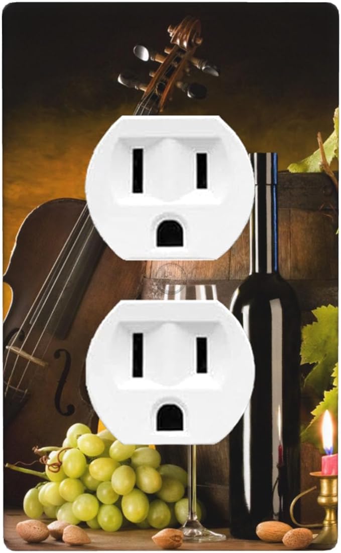 Grape Wine Violin 1-Gang Duplex Wall Plate, Vintage Still Life Painting Outlet Cover for Kitchen, Dining Room, Wine Cellar & Home