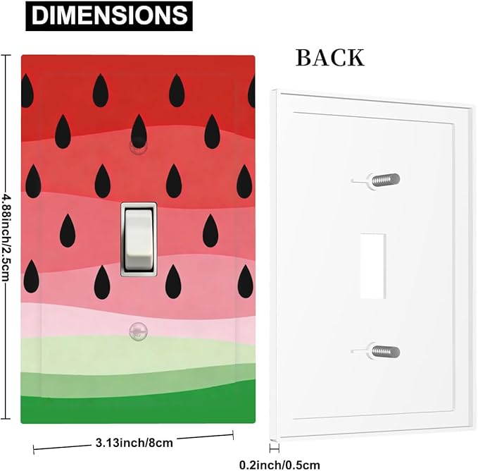 Gradient Watermelon Slice & Seeds 1-Gang Toggle Light Switch Plate, Summer Freshness Cute Fruit Design Decorative Wall Plate for Kitchen Decor