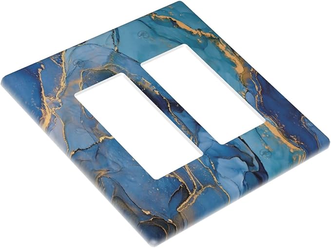Blue Marble Double Rocker Wall Plate Decorative 2 Gang Light Switch Cover Modern Ombre Watercolor Ink Art Gfci Electrical Switchplate Home for Bathroom Bedroom Kitchen Decor 4.6"X4.5"