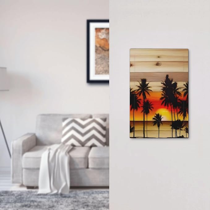 Sunset Beach Coconut Palm Tree Wooden Background Light Switch Cover Plate 1 Gang No Device Blank Electrical Wall Plates Faceplate Decorative Switch Plate for Bedroom Living Room Decor