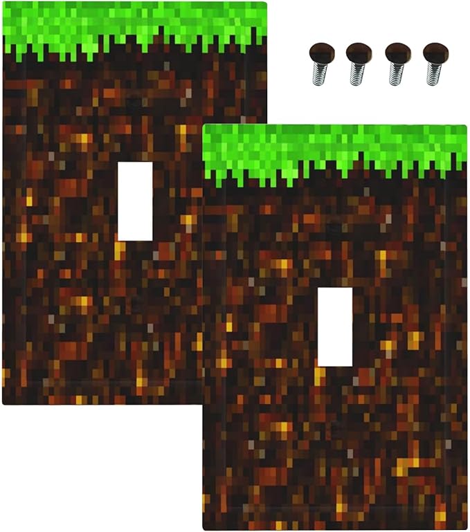 Outlet Covers Pixel Grass Block 1 Gang Duplex Light Switch Cover Plate Decorative Wall Plates Electrical Switchplate Receptacle for Kids Room Home Decor（2 Pack）