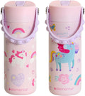 Elemental 100% Leak Proof When Spout is Closed Insulated Kids Water Bottle, Stainless Steel Bottle for School with Straw Lid & Pop-It Handle, Unicorn Rainbow & Unicorn Magic - 18oz (2 Pack)