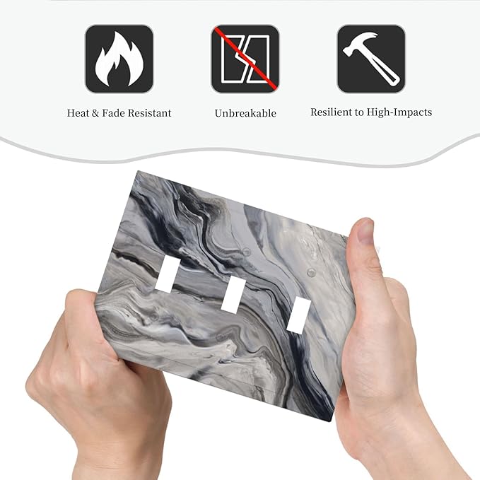 Grey And White Marble Abstract Art Print Decorative Switch Plates 3 Gang Wall Plate Triple Toggle Light Switch Cover Faceplate Electrical Wall Panels for Bathroom Kitchen Decor