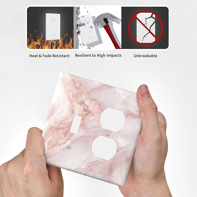 Light Switch Cover Plate Pinkish-White Marble Abstract Luxury Elegant 2 Gang Outlet Covers 1 Toggle 1 Duplex Socket Cover Wallplates Electrical Switch Plate Covers for Bathroom Home Decor