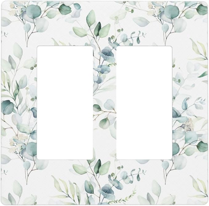 Green Eucalyptus Leaf 2 Gang Double GFCI Rocker Rocker/Decorator Light Switch Cover Decorative Outlet Wall Plate Electrical Faceplate Screwless
