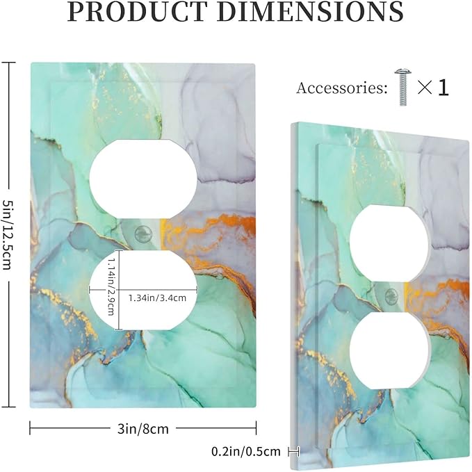Colourful Marble Watercolor Abstract Ink Paint Blue Green Jade Texture Purple Gold Stripes Outlet Wall Plate Decorative Single Duplex Cover 1 Gang Electrical Receptacle Cover Bathroom Faceplate Green