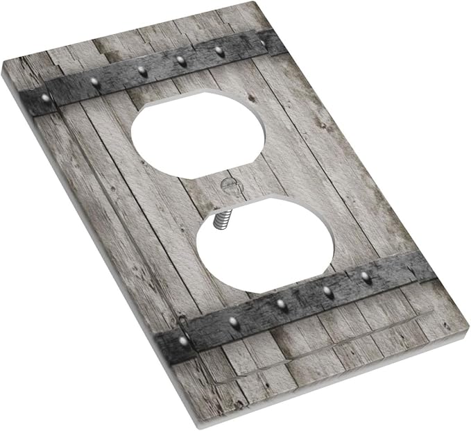 Decorative Outlet Covers Vintage Wood Barn Door Texture Printed Country Farmhouse 1 Gang Wall Plate Receptacle Duplex Light Switch Cover Plate Single Dual Plug Covers Electrical Switchplate