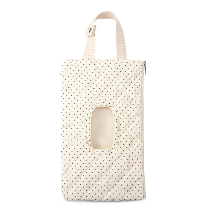 Quilted Baby Diaper and Wipes Pouch Portable Mommy Bag for Stroller Reusable Wipes Pouch with Lanyard for Casual Travel (Polka Dots)