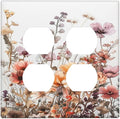 Boho Nursery Wildflower Flora Vintage Flower Outlet Covers 2 Gang Double Duplex Decorative Light Switch Covers Electrical Wallplates Socket Faceplate for Bedroom Living Room Decor