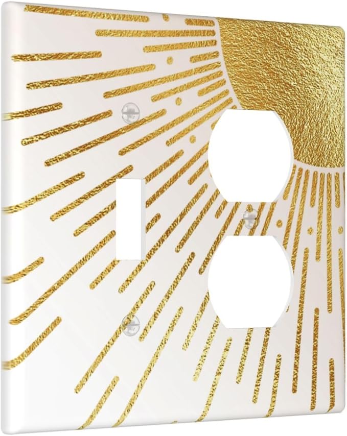 Mid Century Boho Gold Sun Abstract Sunrise Wallplates 1 Toggle 1 Duplex Switch Plate Electrical GFCI Faceplate Decorative Light Switch Covers for Kids Room Home Decor
