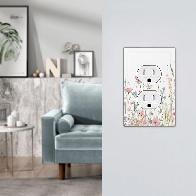 Watercolor Wildflower Pink Flower Plant Floral Outlet Covers 1 Gang Duplex Light Switch Cover Decorative Switch Plates Electrical Receptacle Faceplate Wall Plate for Bedroom Living Room Decor