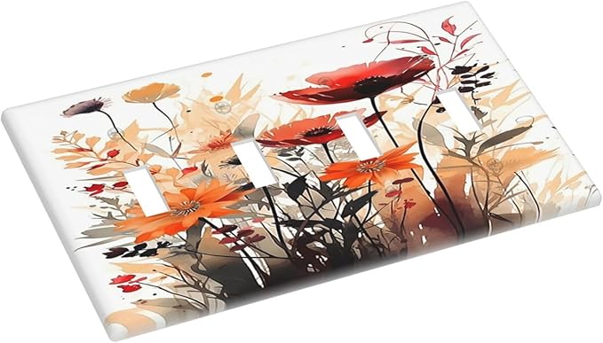 Light Switch Covers Country Watercolor Flowers Art Wildflower Quad Toggle 4 Gang Wall Plate Electrical Faceplate Decorative Switch Plates for Bedroom Cabin Decor